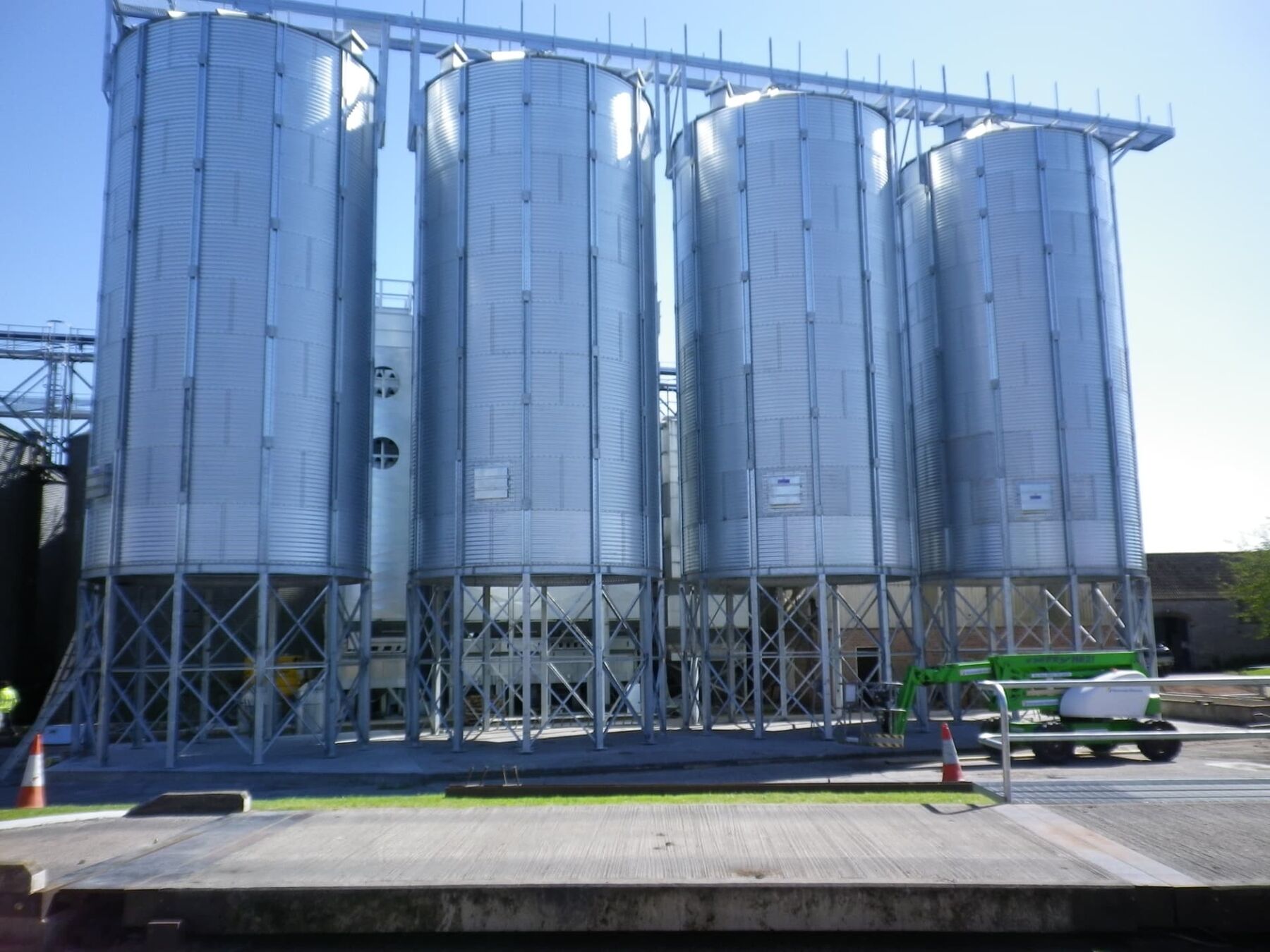 Row of steel grain silos