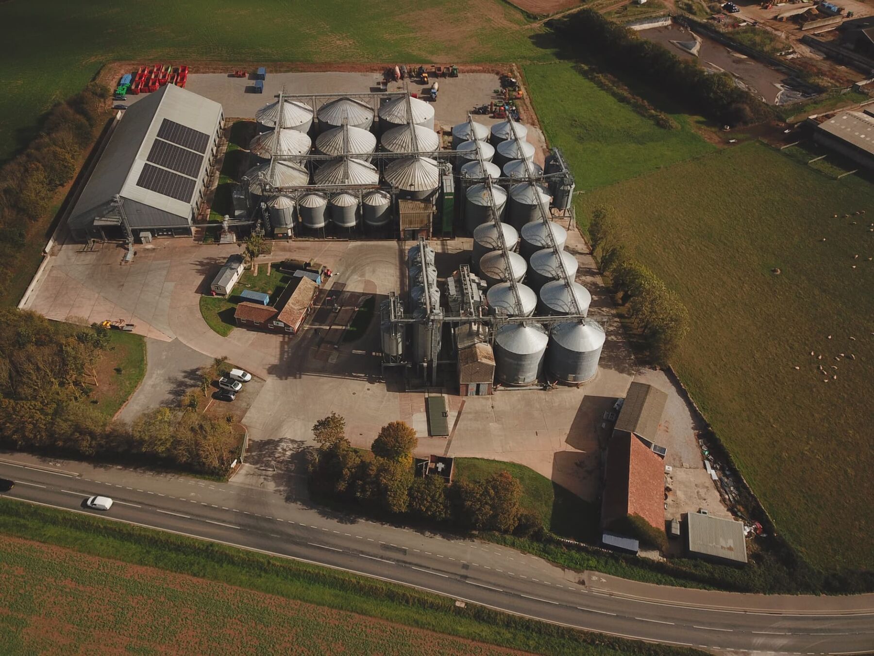 Modern aerial photograph of the grain store