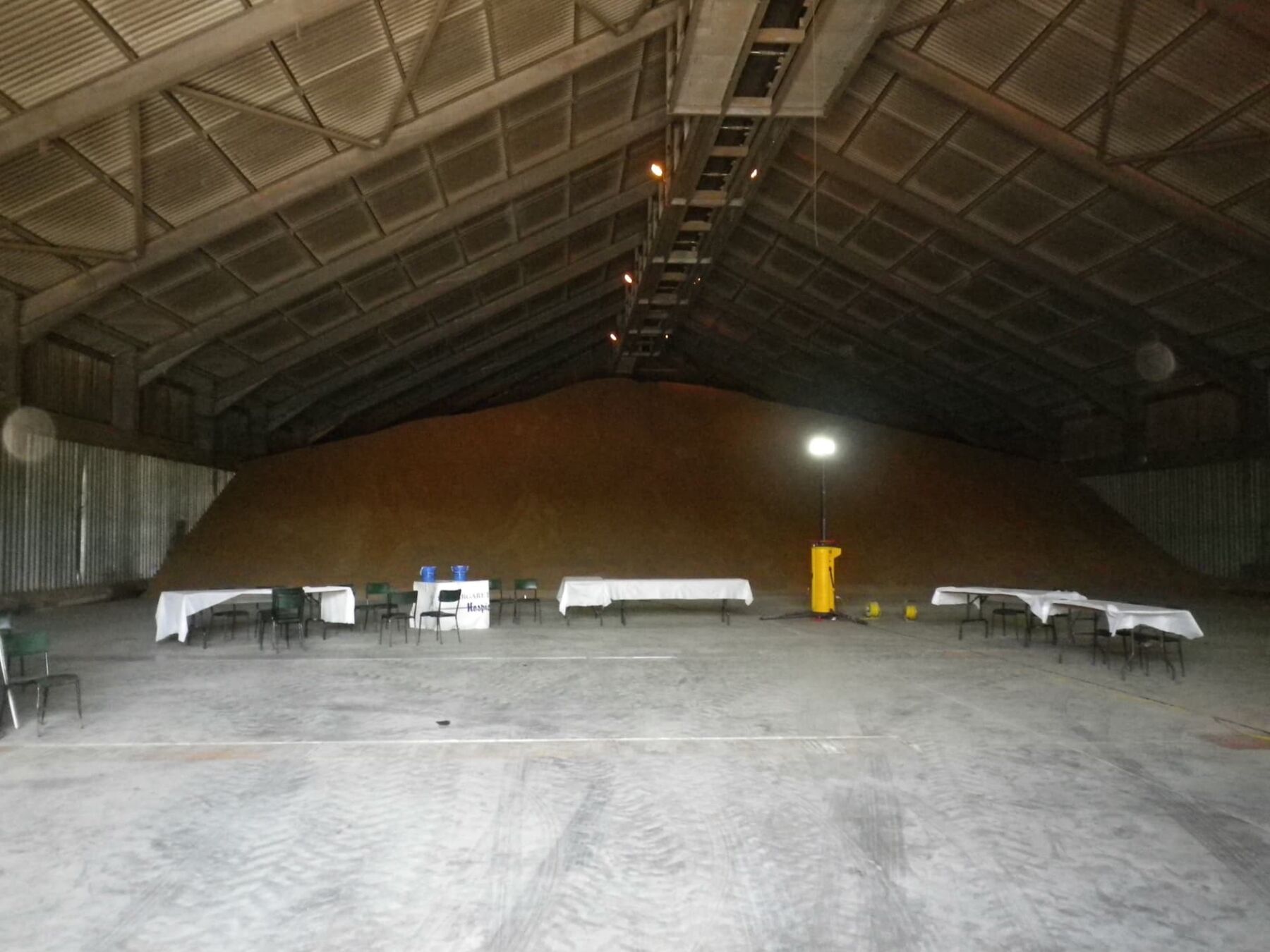 Inside the grain storage shed